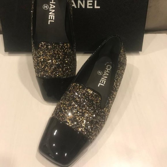 CHANEL 17K Milky Way Glitter Patent Cap Toe Loafers Moccasin Shoes Flats - Picture 8 of 10